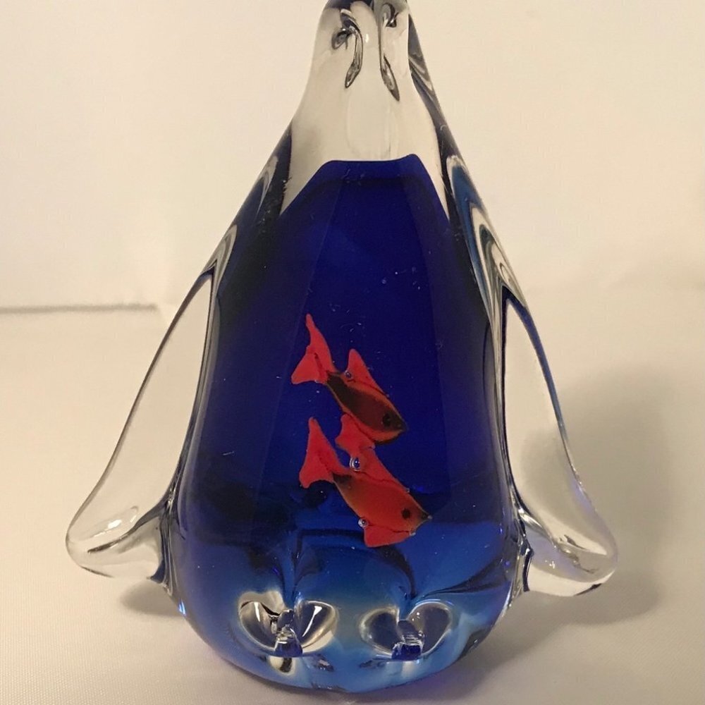 VINTAGE Art Glass Penguin with Goldfish  in the Belly